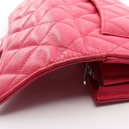 クラシック ロング フラップ ウォレット マトラッセ 二つ折り長財布 キャビアスキン ピンクパープル シルバー金具 シャネル