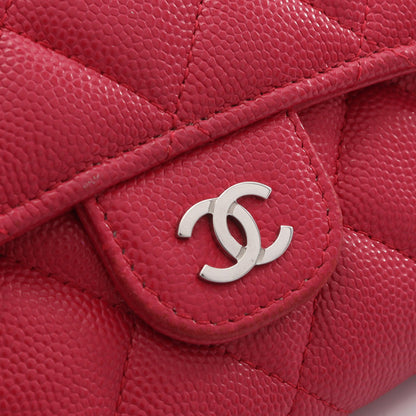 クラシック ロング フラップ ウォレット マトラッセ 二つ折り長財布 キャビアスキン ピンクパープル シルバー金具 シャネル