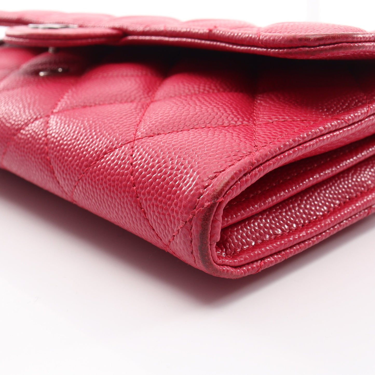 クラシック ロング フラップ ウォレット マトラッセ 二つ折り長財布 キャビアスキン ピンクパープル シルバー金具 シャネル