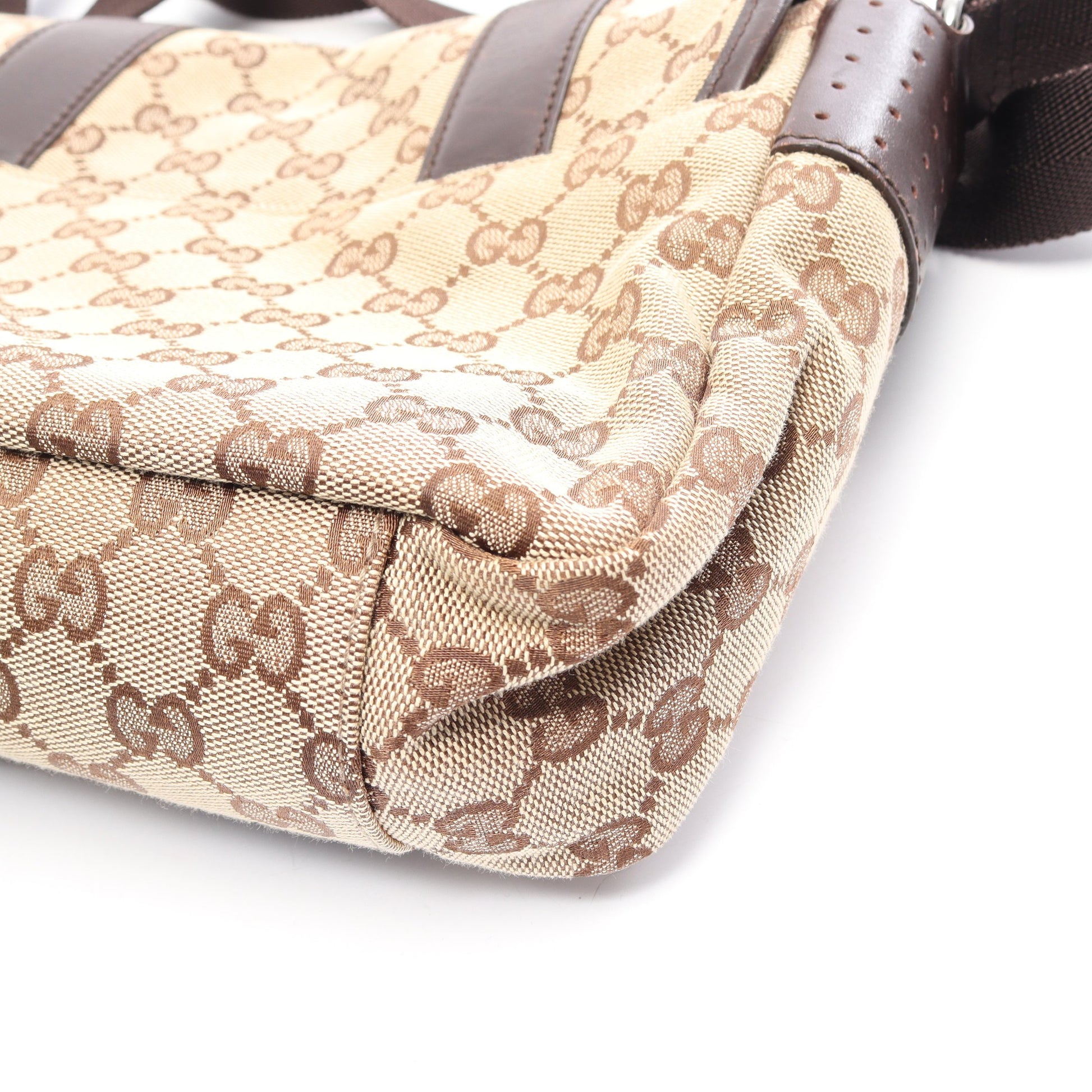 GGキャンバス ショルダーバッグ キャンバス レザー ベージュ ダークブラウン グッチ バッグ GUCCI