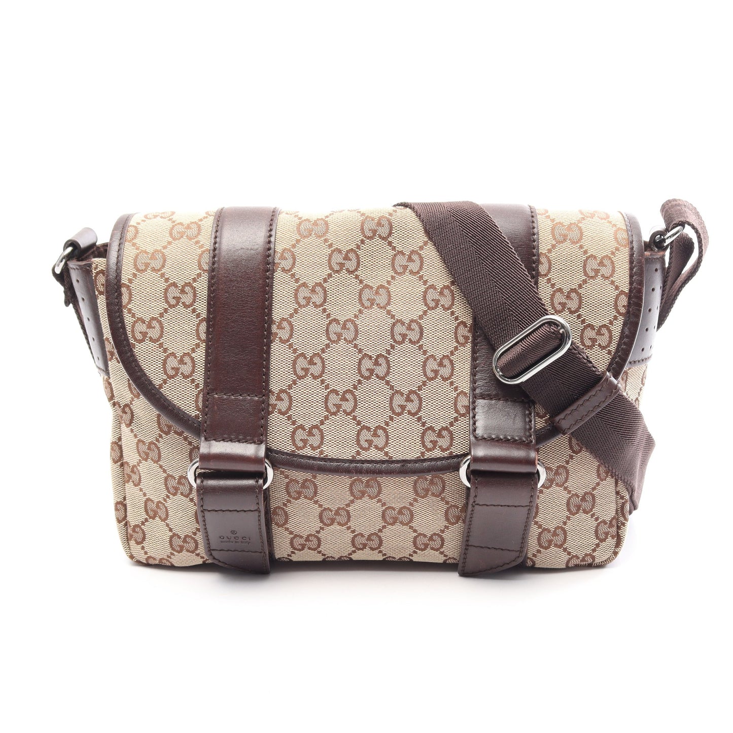 GGキャンバス ショルダーバッグ キャンバス レザー ベージュ ダークブラウン グッチ バッグ GUCCI