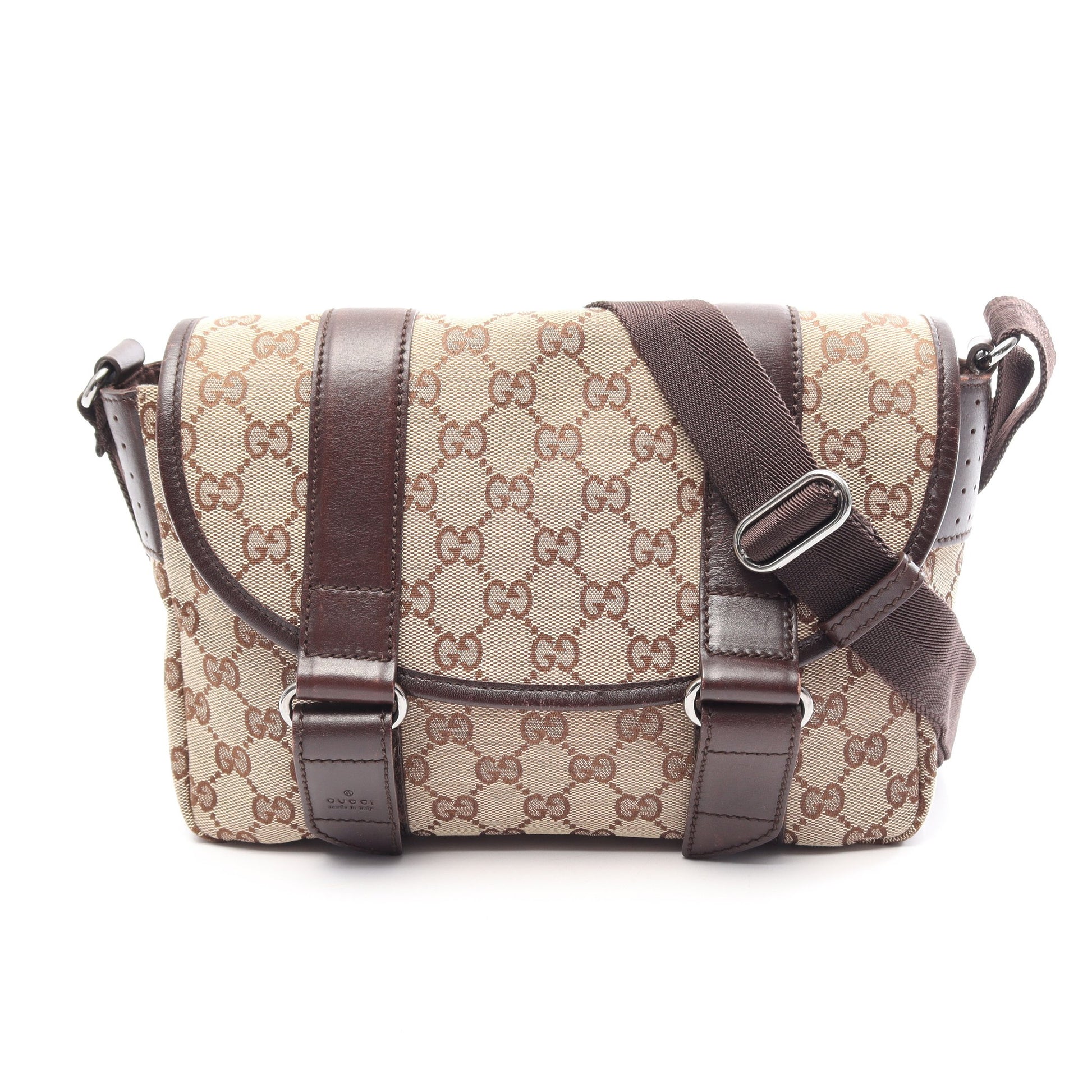 GGキャンバス ショルダーバッグ キャンバス レザー ベージュ ダークブラウン グッチ バッグ GUCCI