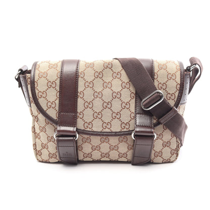 GGキャンバス ショルダーバッグ キャンバス レザー ベージュ ダークブラウン グッチ バッグ GUCCI