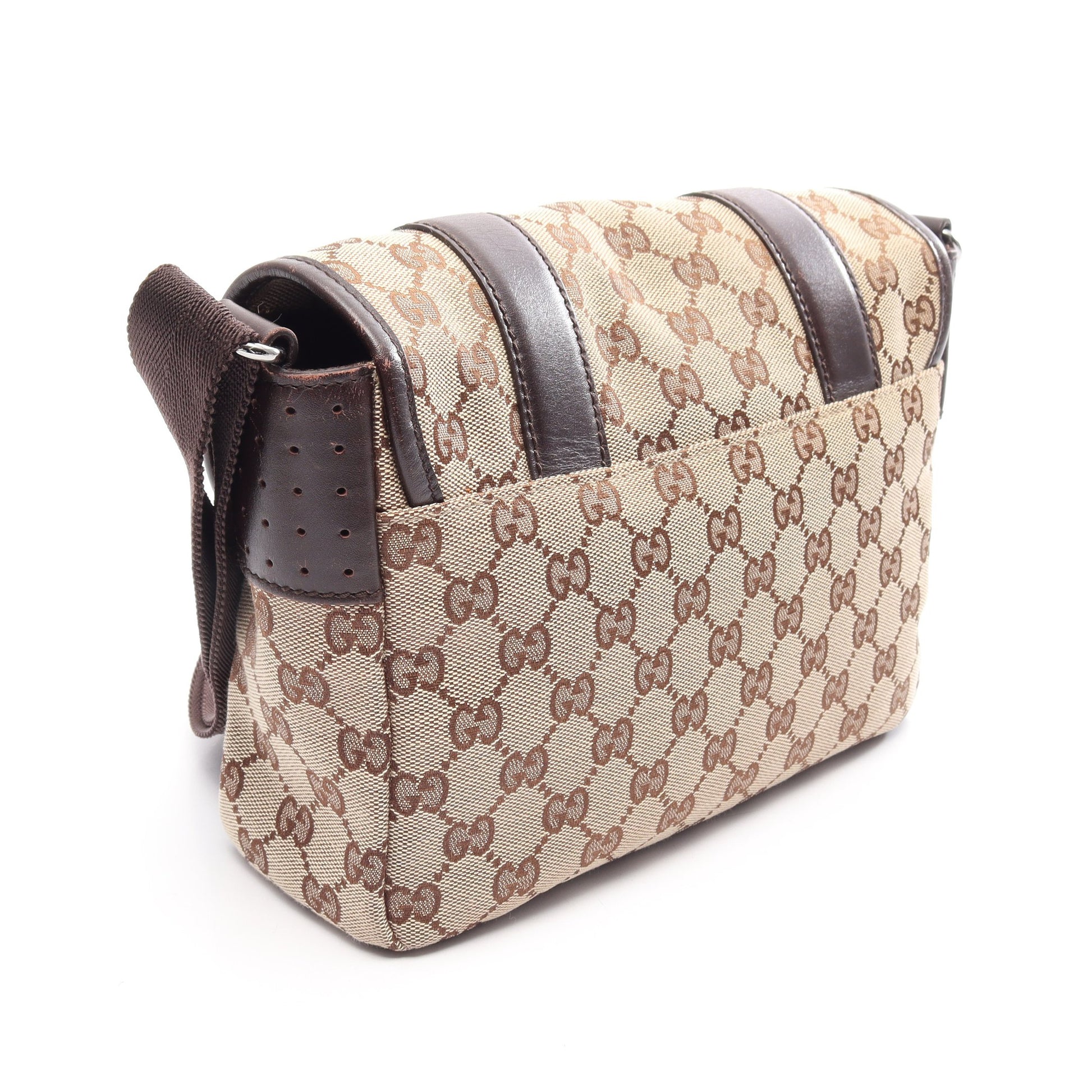 GGキャンバス ショルダーバッグ キャンバス レザー ベージュ ダークブラウン グッチ バッグ GUCCI