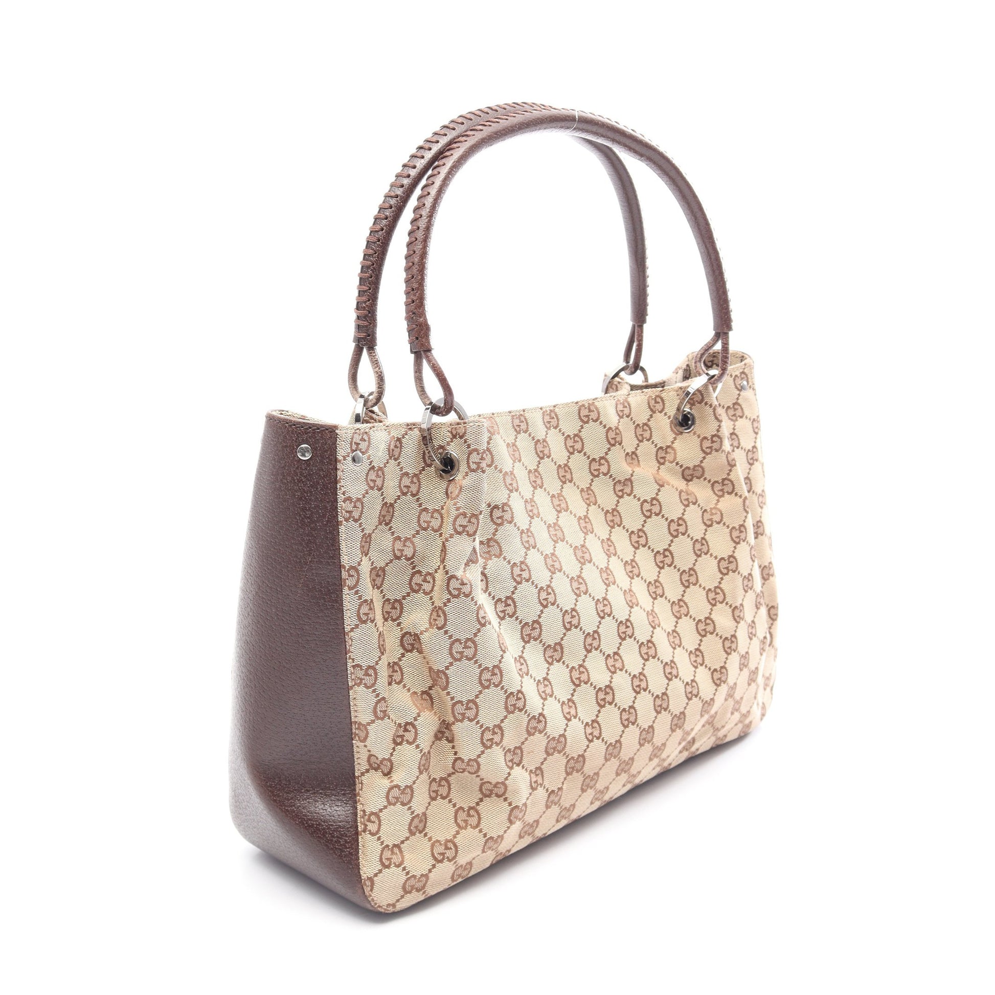GGキャンバス ハンドバッグ トートバッグ キャンバス レザー ベージュ ダークブラウン グッチ バッグ GUCCI