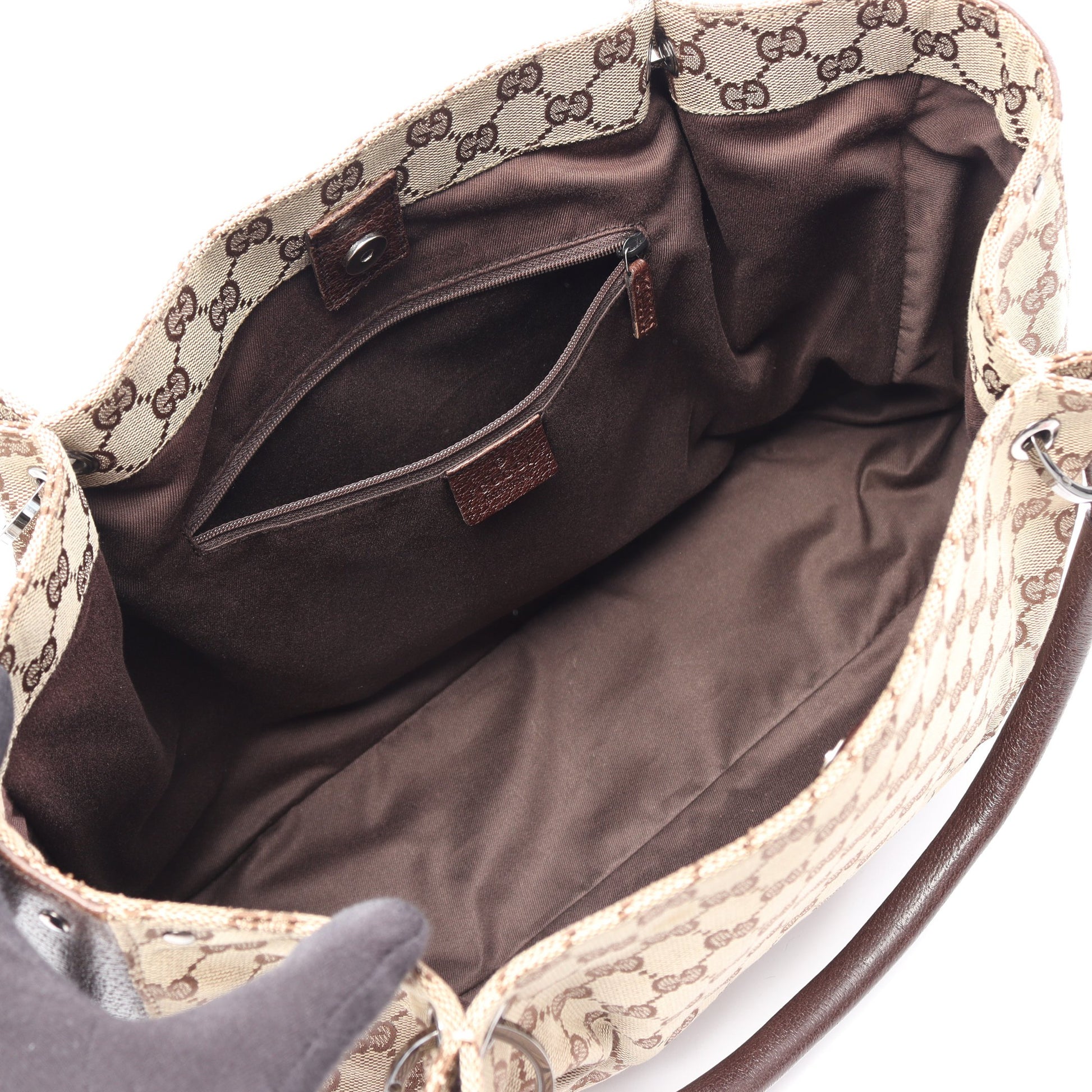 GGキャンバス ハンドバッグ トートバッグ キャンバス レザー ベージュ ダークブラウン グッチ バッグ GUCCI