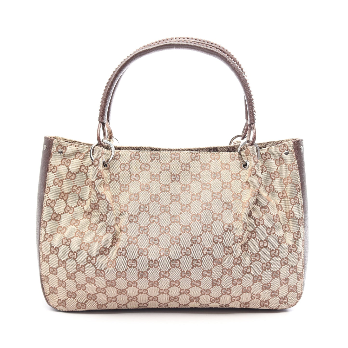 GGキャンバス ハンドバッグ トートバッグ キャンバス レザー ベージュ ダークブラウン グッチ バッグ GUCCI
