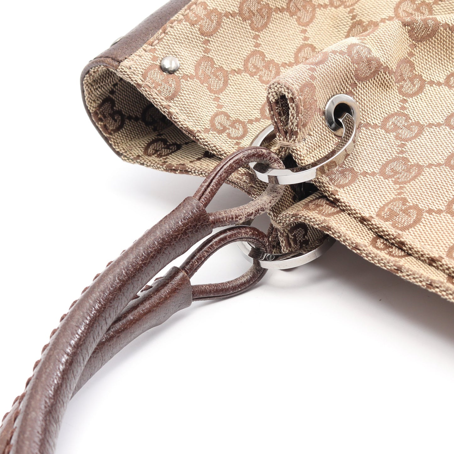 GGキャンバス ハンドバッグ トートバッグ キャンバス レザー ベージュ ダークブラウン グッチ バッグ GUCCI