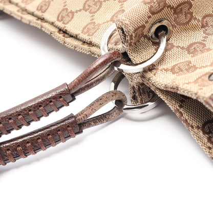 GGキャンバス ハンドバッグ トートバッグ キャンバス レザー ベージュ ダークブラウン グッチ バッグ GUCCI