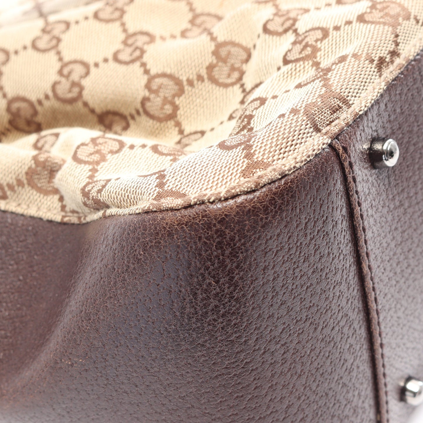 GGキャンバス ハンドバッグ トートバッグ キャンバス レザー ベージュ ダークブラウン グッチ バッグ GUCCI