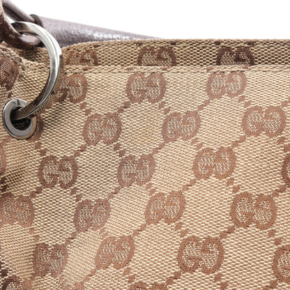 GGキャンバス ハンドバッグ トートバッグ キャンバス レザー ベージュ ダークブラウン グッチ バッグ GUCCI