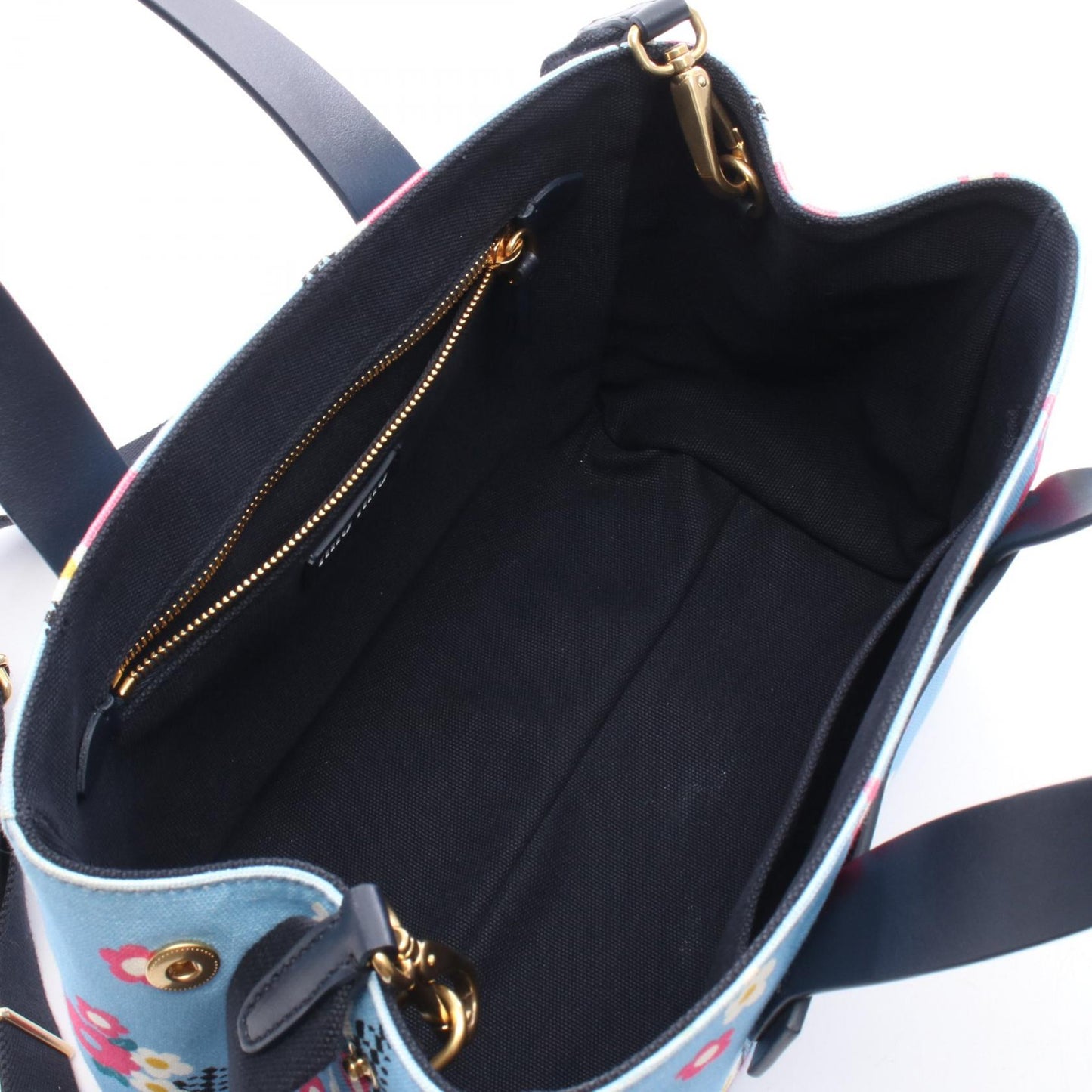 CANAPA FIORI カナパ フィオーリ 2WAY ハンドバッグ キャンバス レザー ライトブルー ダークネイビー マルチカラー ミュウミュウ バッグ miu miu