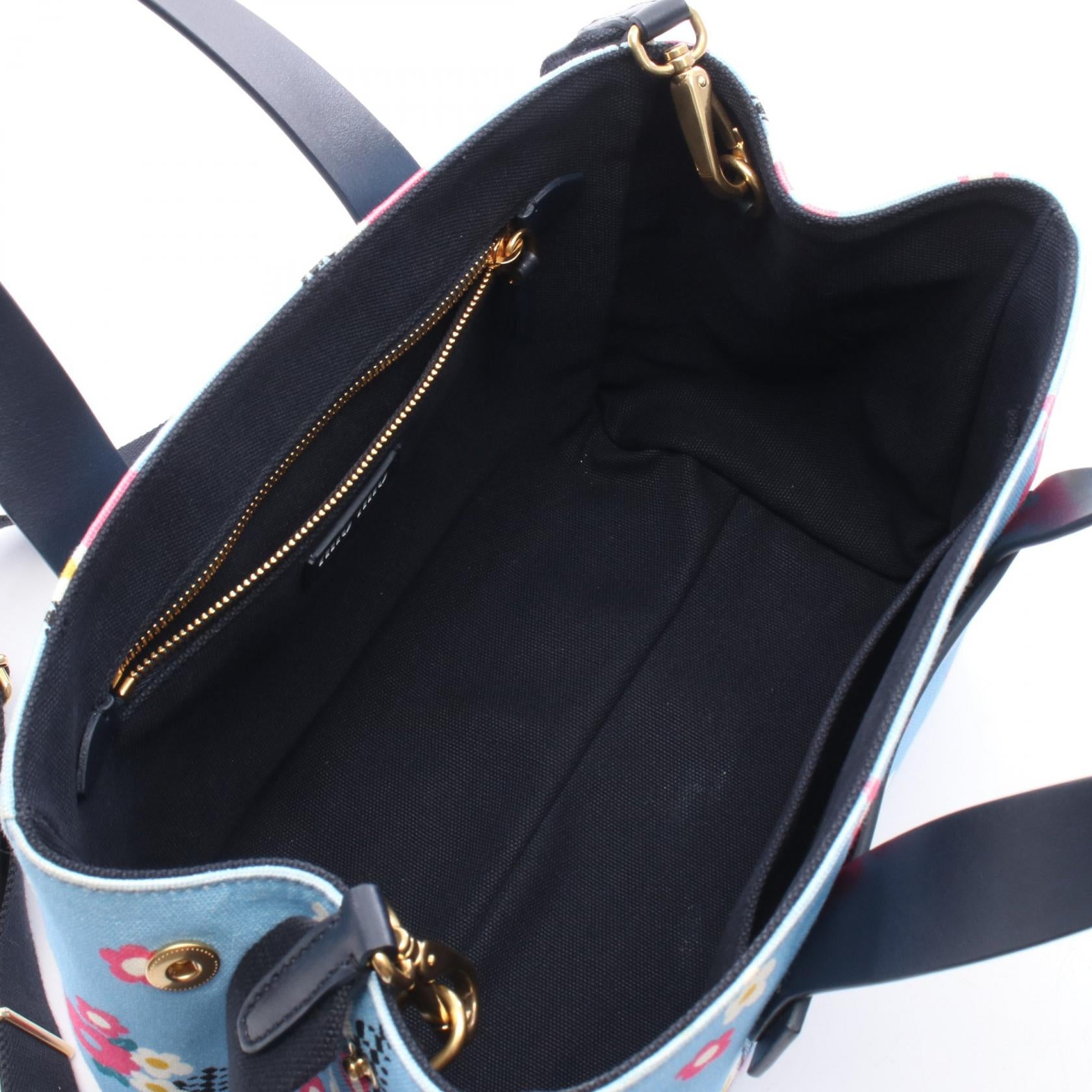 CANAPA FIORI カナパ フィオーリ 2WAY ハンドバッグ キャンバス レザー ライトブルー ダークネイビー マルチカラー ミュウミュウ バッグ miu miu