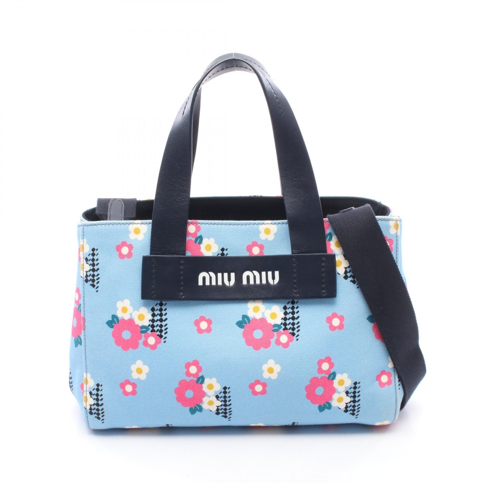CANAPA FIORI カナパ フィオーリ 2WAY ハンドバッグ キャンバス レザー ライトブルー ダークネイビー マルチカラー ミュウミュウ バッグ miu miu