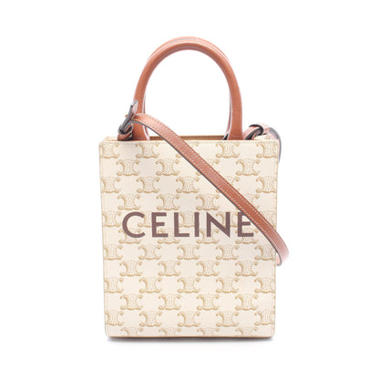 ミニ バーティカルカバ トリオンフ 2WAY ハンドバッグ PVC レザー アイボリー ブラウン セリーヌ バッグ CELINE