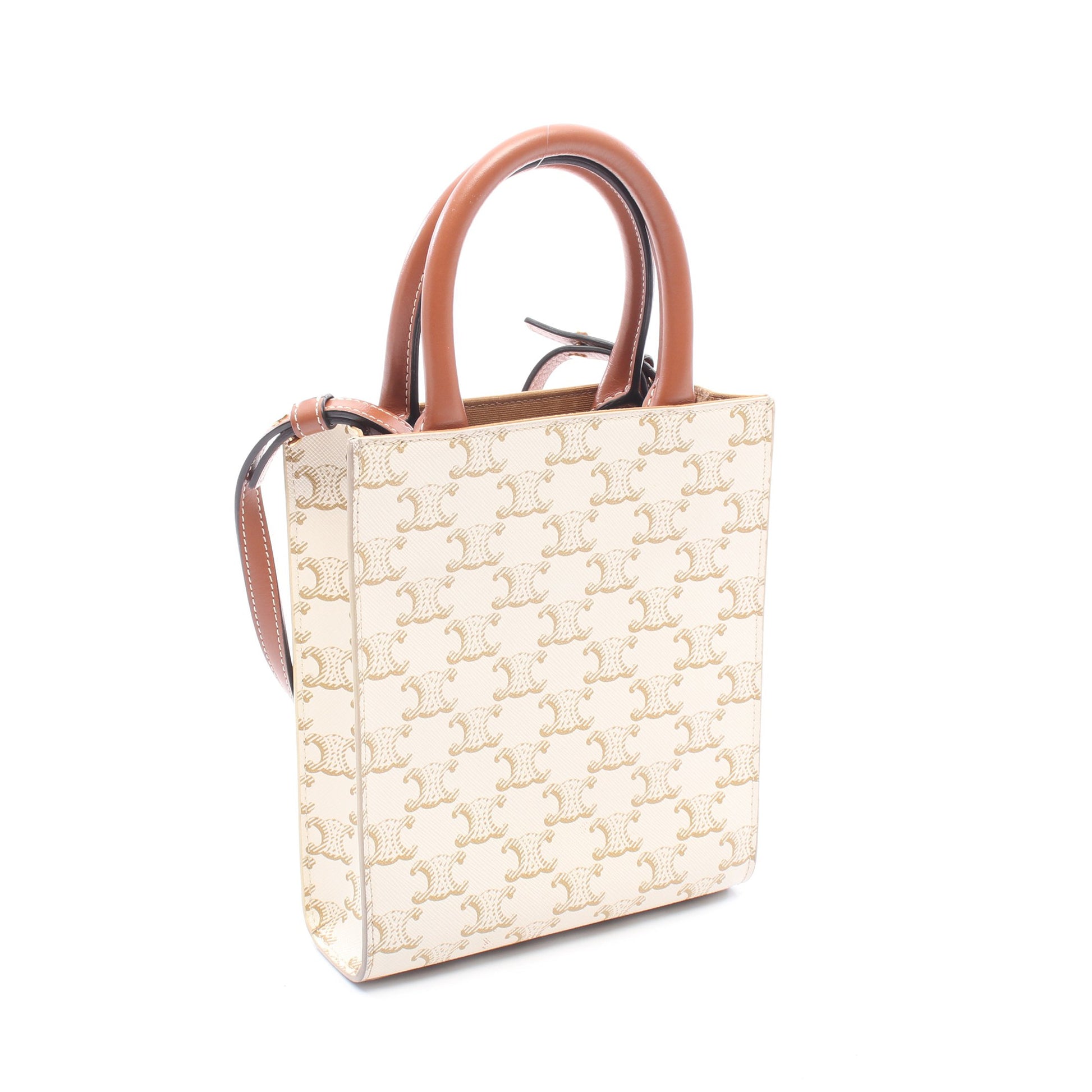 ミニ バーティカルカバ トリオンフ 2WAY ハンドバッグ PVC レザー アイボリー ブラウン セリーヌ バッグ CELINE