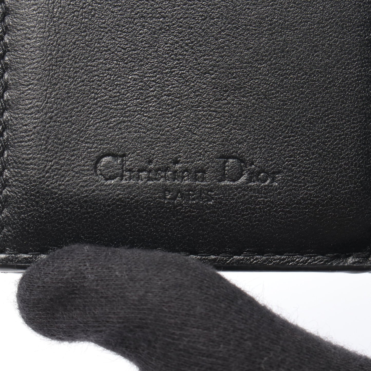 LADY DIOR ロータスウォレット 三つ折り長財布 レザー ブラック クリスチャンディオール
