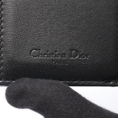LADY DIOR ロータスウォレット 三つ折り長財布 レザー ブラック クリスチャンディオール