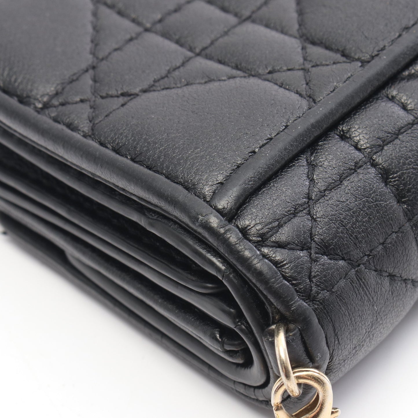 LADY DIOR ロータスウォレット 三つ折り長財布 レザー ブラック クリスチャンディオール