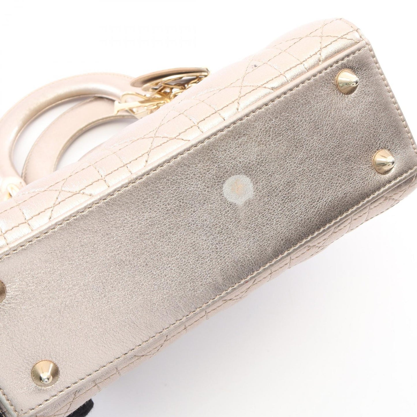 LADY DIOR MY ABCDIOR レディディオール スモール カナージュ 2WAY ハンドバッグ レザー シャンパンゴールド クリスチャンディオール