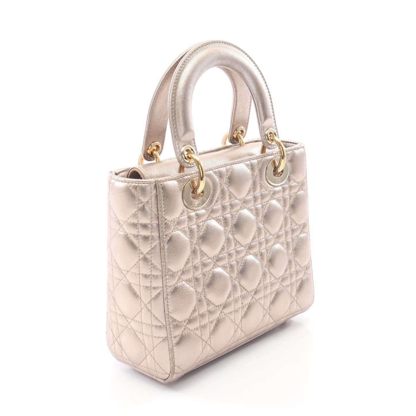 LADY DIOR MY ABCDIOR レディディオール スモール カナージュ 2WAY ハンドバッグ レザー シャンパンゴールド クリスチャンディオール