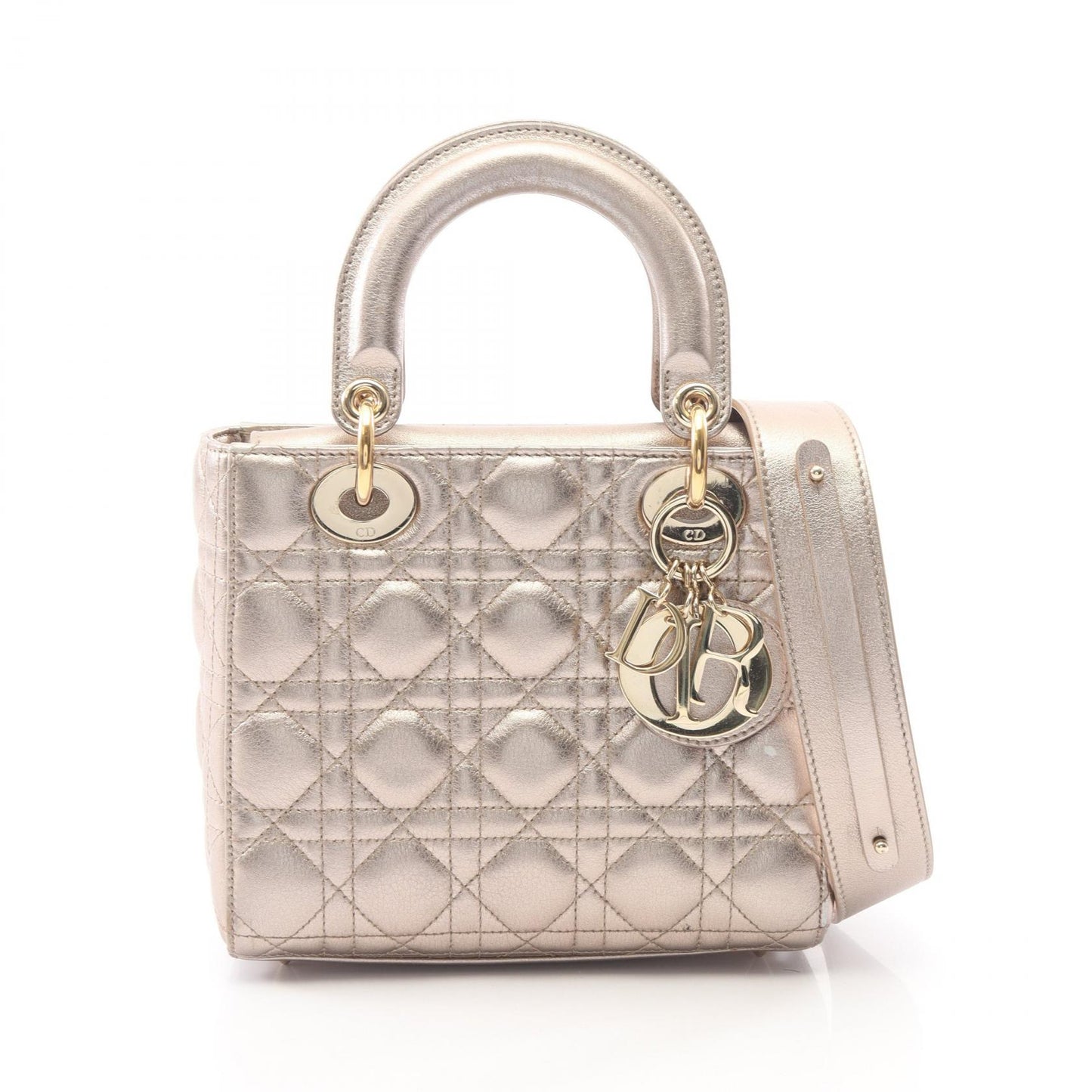 LADY DIOR MY ABCDIOR レディディオール スモール カナージュ 2WAY ハンドバッグ レザー シャンパンゴールド クリスチャンディオール