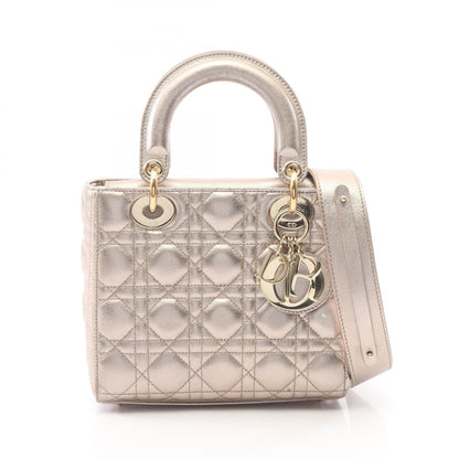LADY DIOR MY ABCDIOR レディディオール スモール カナージュ 2WAY ハンドバッグ レザー シャンパンゴールド クリスチャンディオール