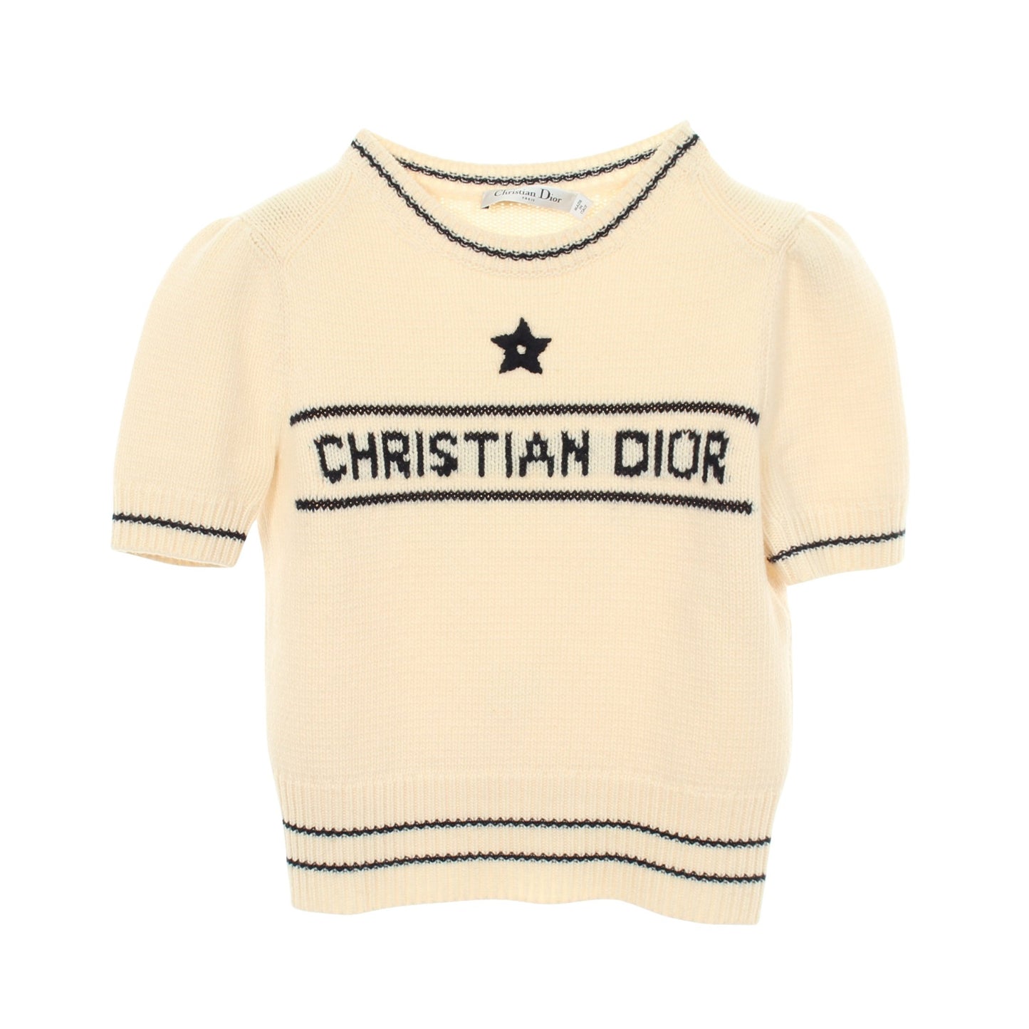 ロゴ パフスリーブ 半袖 ニット ウール カシミヤ アイボリー ネイビー クリスチャンディオール トップス Christian Dior