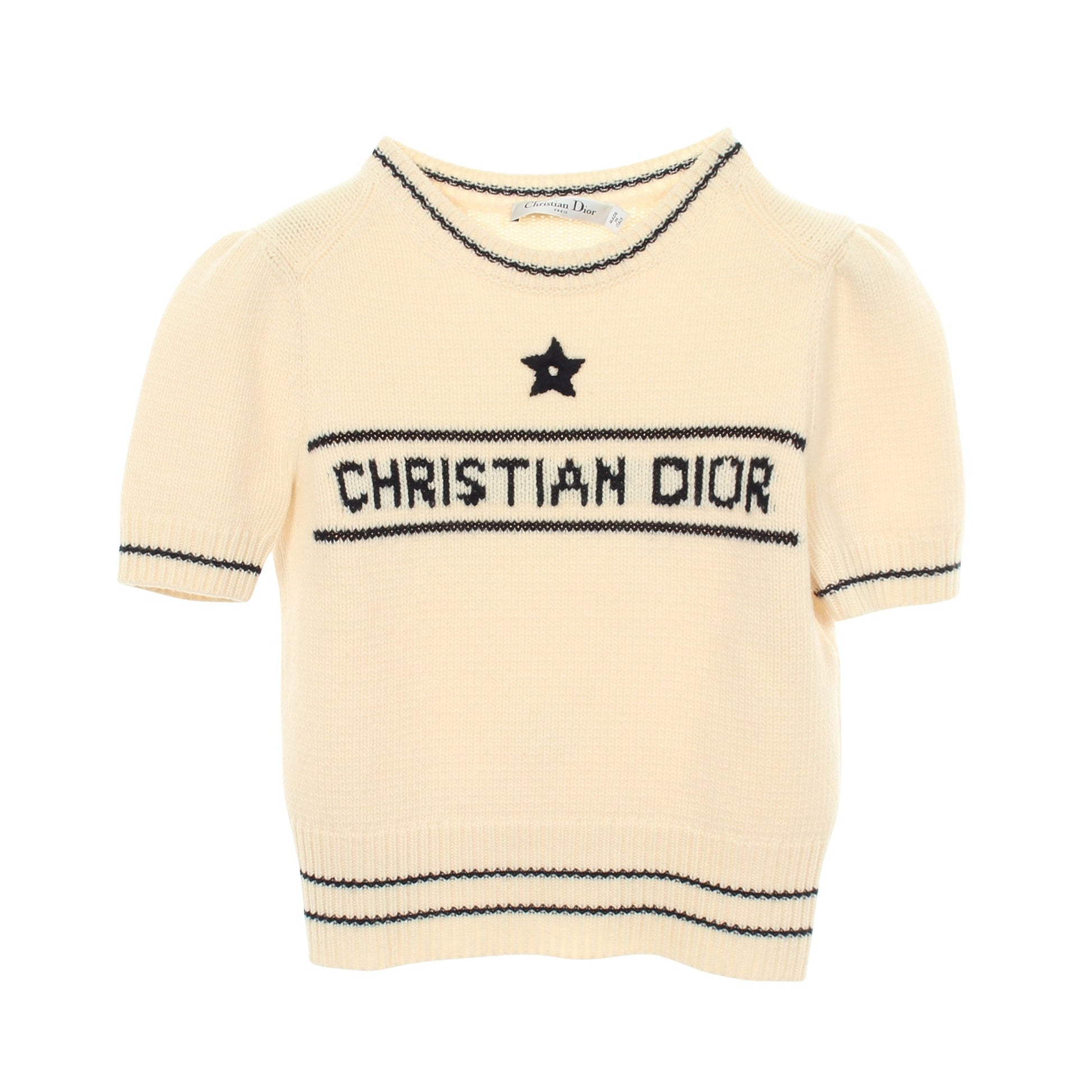 ロゴ パフスリーブ 半袖 ニット ウール カシミヤ アイボリー ネイビー クリスチャンディオール トップス Christian Dior