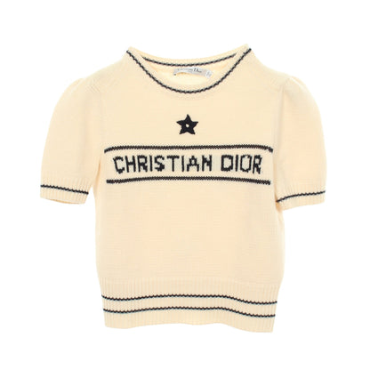 ロゴ パフスリーブ 半袖 ニット ウール カシミヤ アイボリー ネイビー クリスチャンディオール トップス Christian Dior
