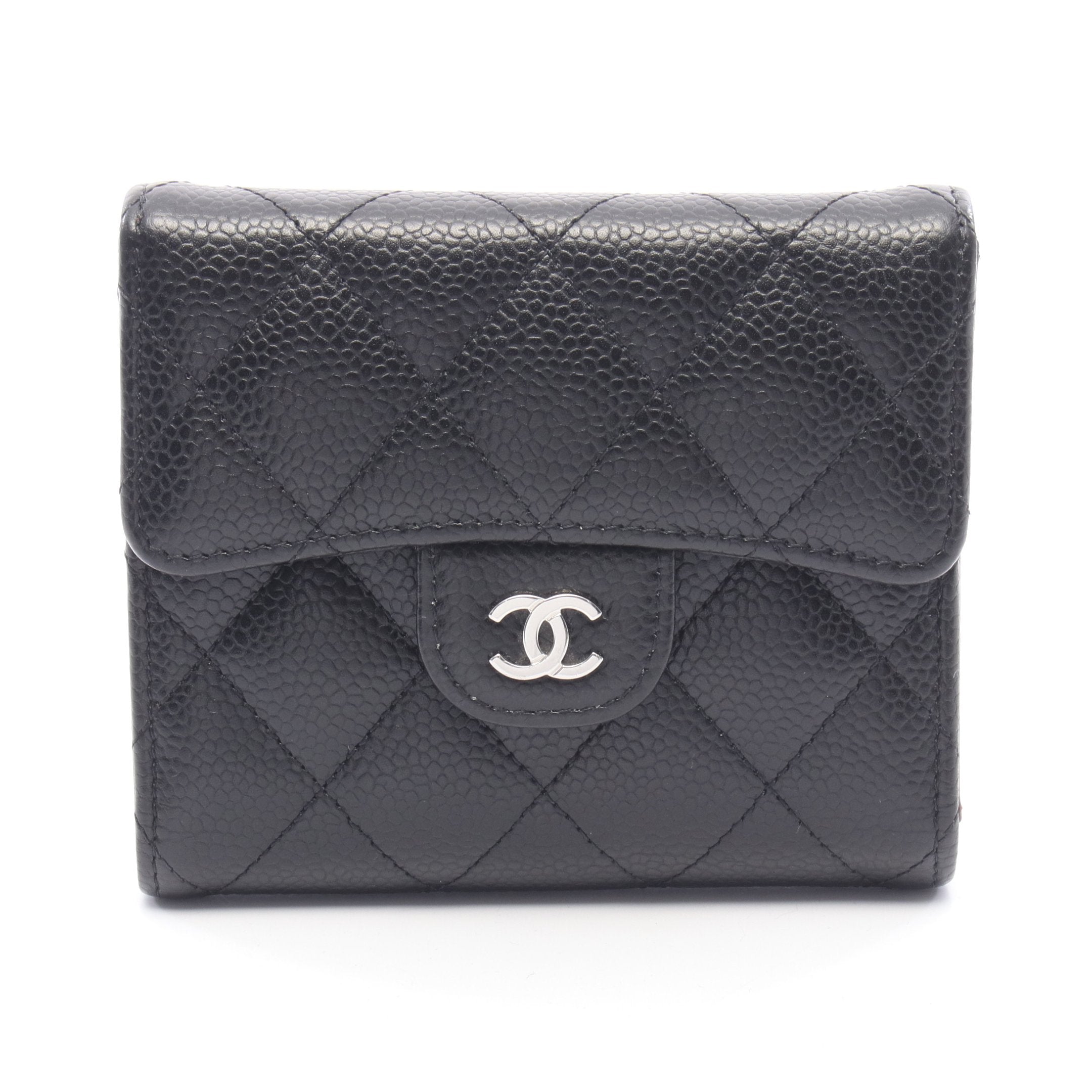 【極美品】CHANEL 三折り財布 キャビアスキン スモールフラップウォレット クラシック スモール フラップ ウォレット 三つ折り財布 キャビア