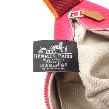 ブリッドアブラックPM ハイビスカス ハンドバッグ キャンバス ピンク ボルドー オレンジ シルバー金具 エルメス