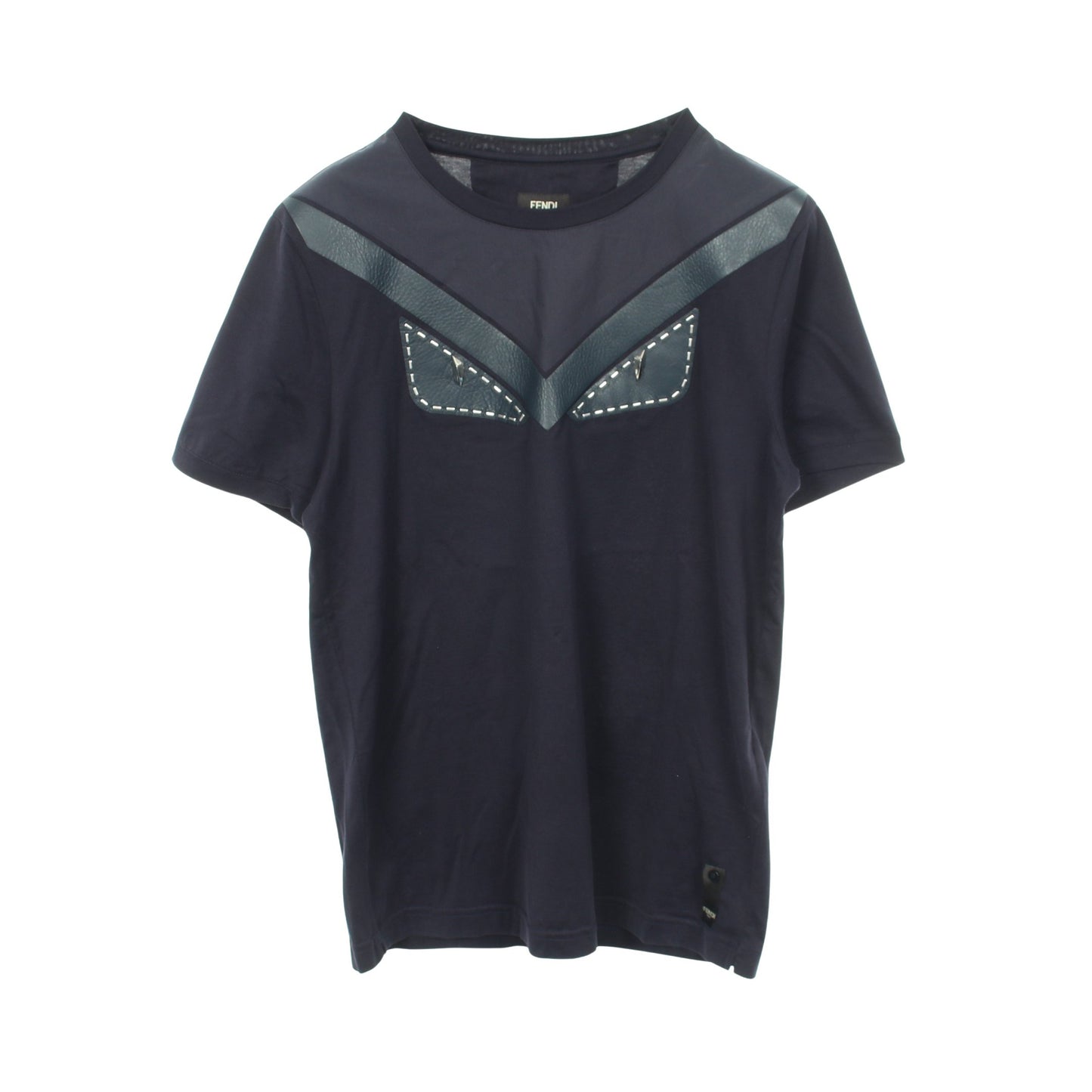 モンスター バグズアイ レザーパッチ クルーネック 半袖Tシャツ コットン ネイビー フェンディ トップス FENDI