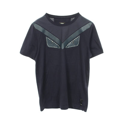 モンスター バグズアイ レザーパッチ クルーネック 半袖Tシャツ コットン ネイビー フェンディ トップス FENDI