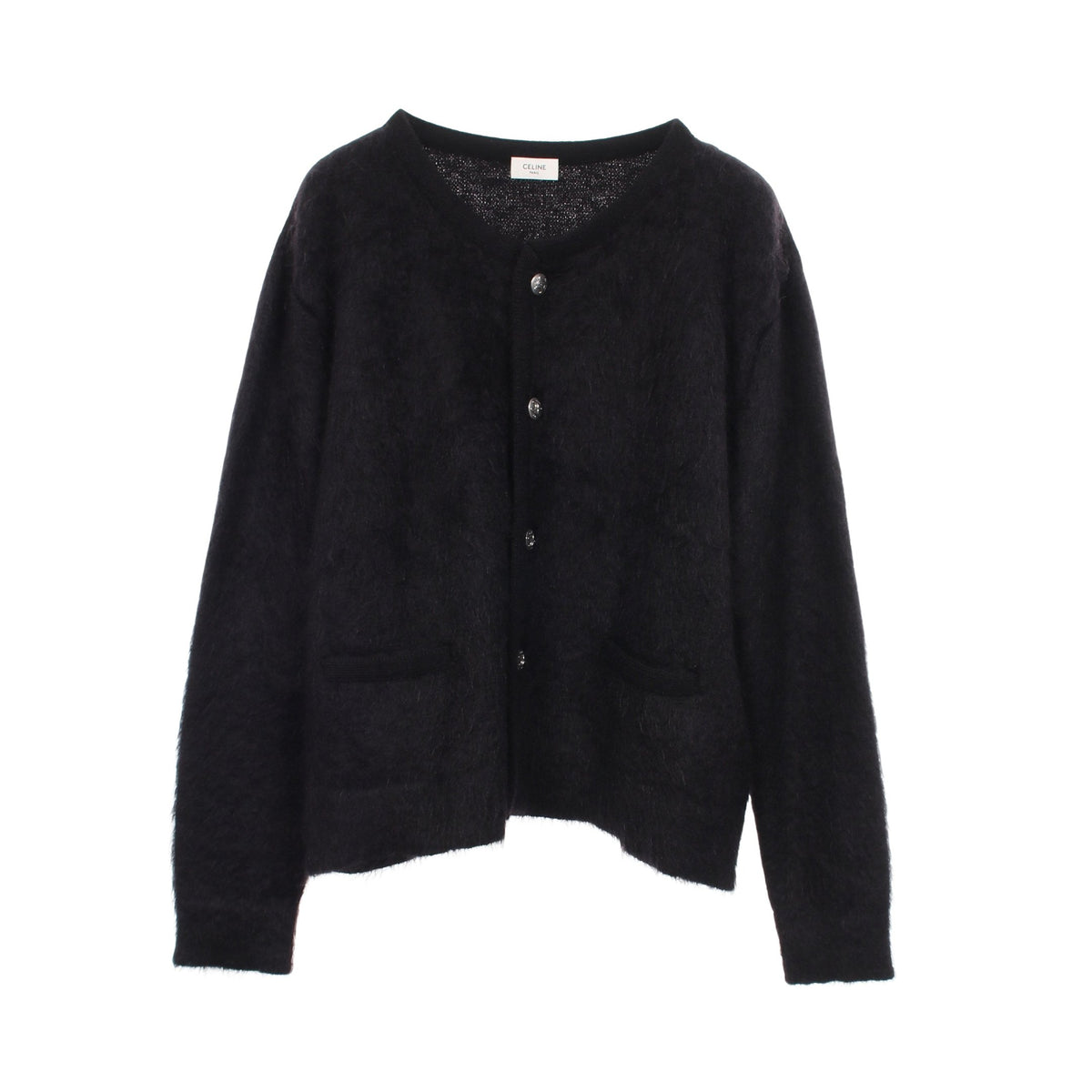 BRUSHED MOHAIR トリオンフボタン カーディガン モヘヤ ブラック セリーヌ