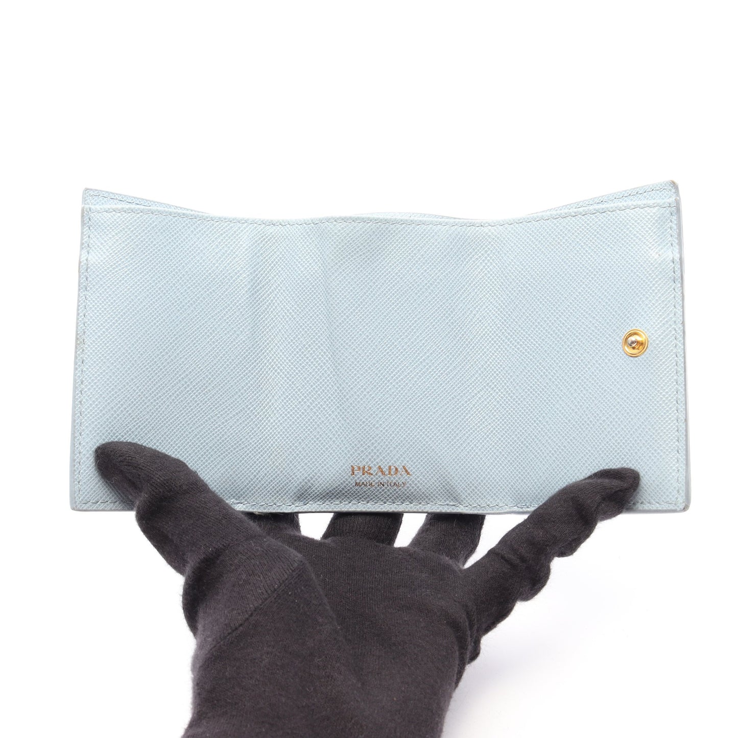 SAFFIANO METAL コンパクトウォレット 三つ折り財布 レザー ライトブルー プラダ