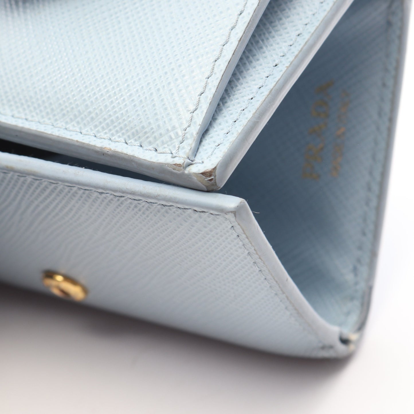 SAFFIANO METAL コンパクトウォレット 三つ折り財布 レザー ライトブルー プラダ