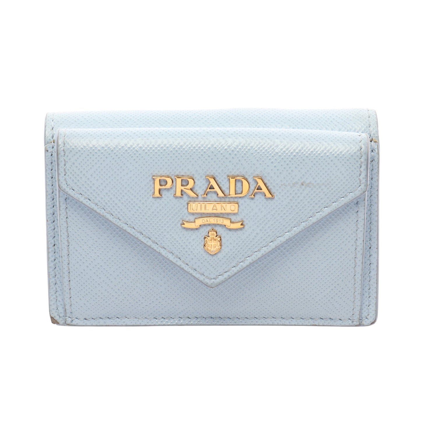 SAFFIANO METAL コンパクトウォレット 三つ折り財布 レザー ライトブルー プラダ