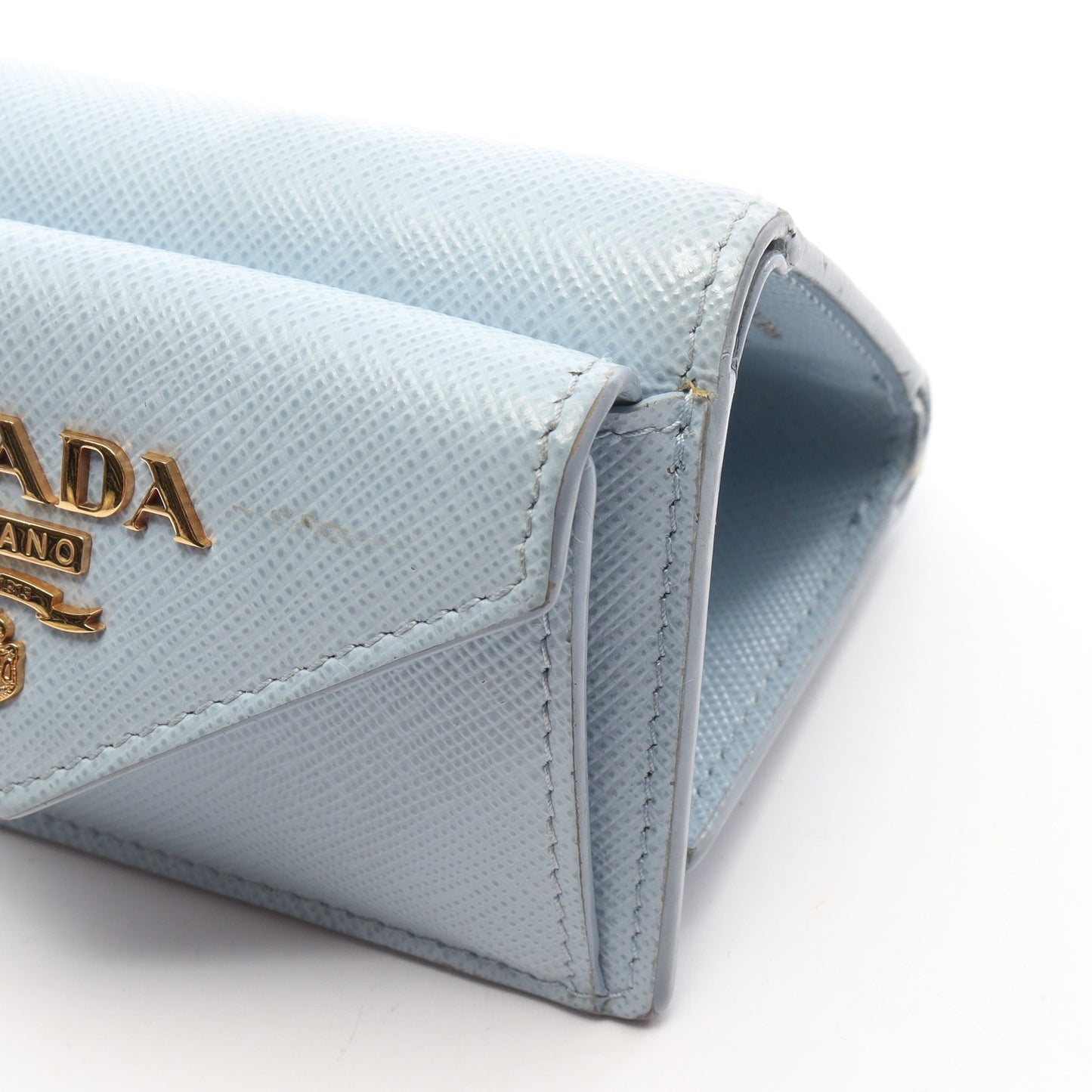 SAFFIANO METAL コンパクトウォレット 三つ折り財布 レザー ライトブルー プラダ