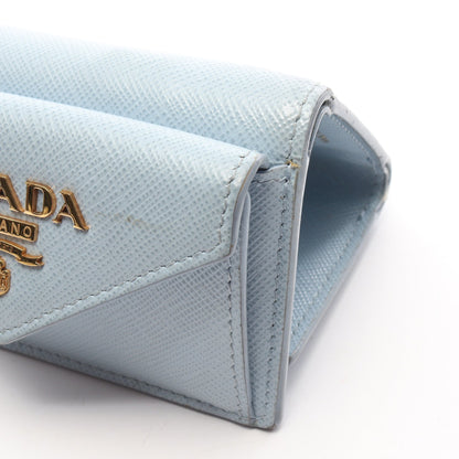 SAFFIANO METAL コンパクトウォレット 三つ折り財布 レザー ライトブルー プラダ