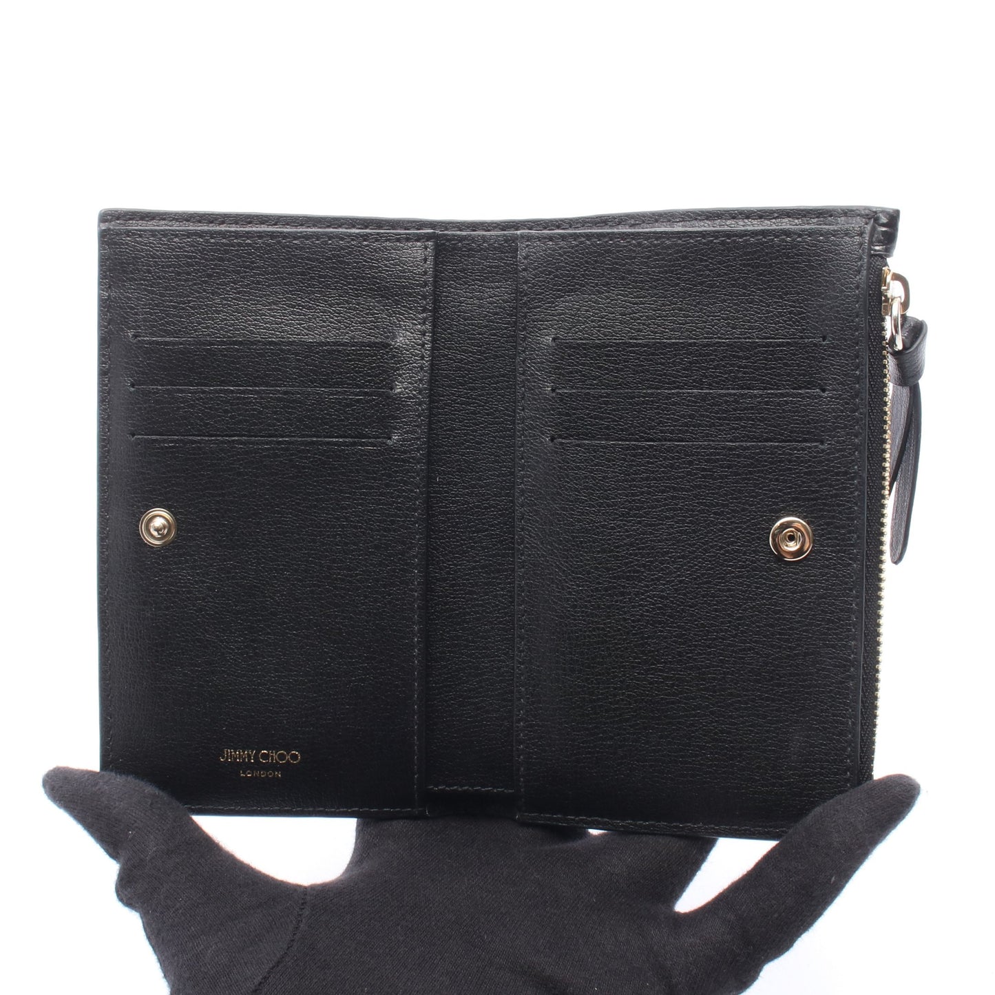 LITZY クロコ型押し 二つ折り財布 レザー ブラック ジミーチュウ
