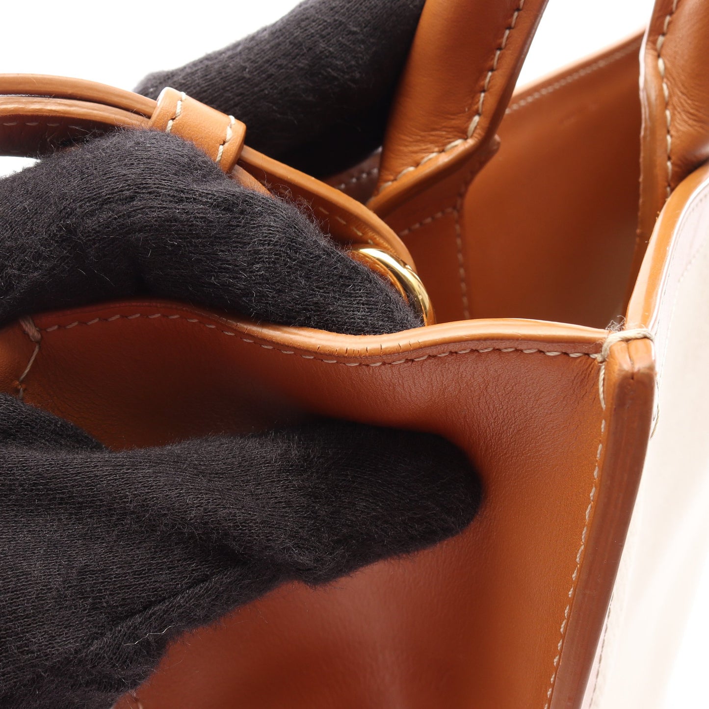 スモール バーティカル カバ 2WAY ハンドバッグ トートバッグ キャンバス レザー アイボリー ライトブラウン セリーヌ バッグ CELINE