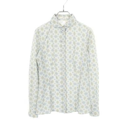 ラウンドカラー 総柄 長袖 シャツ コットン ライトブルー マルチカラー プラダ トップス PRADA