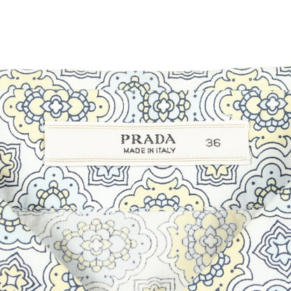 ラウンドカラー 総柄 長袖 シャツ コットン ライトブルー マルチカラー プラダ トップス PRADA