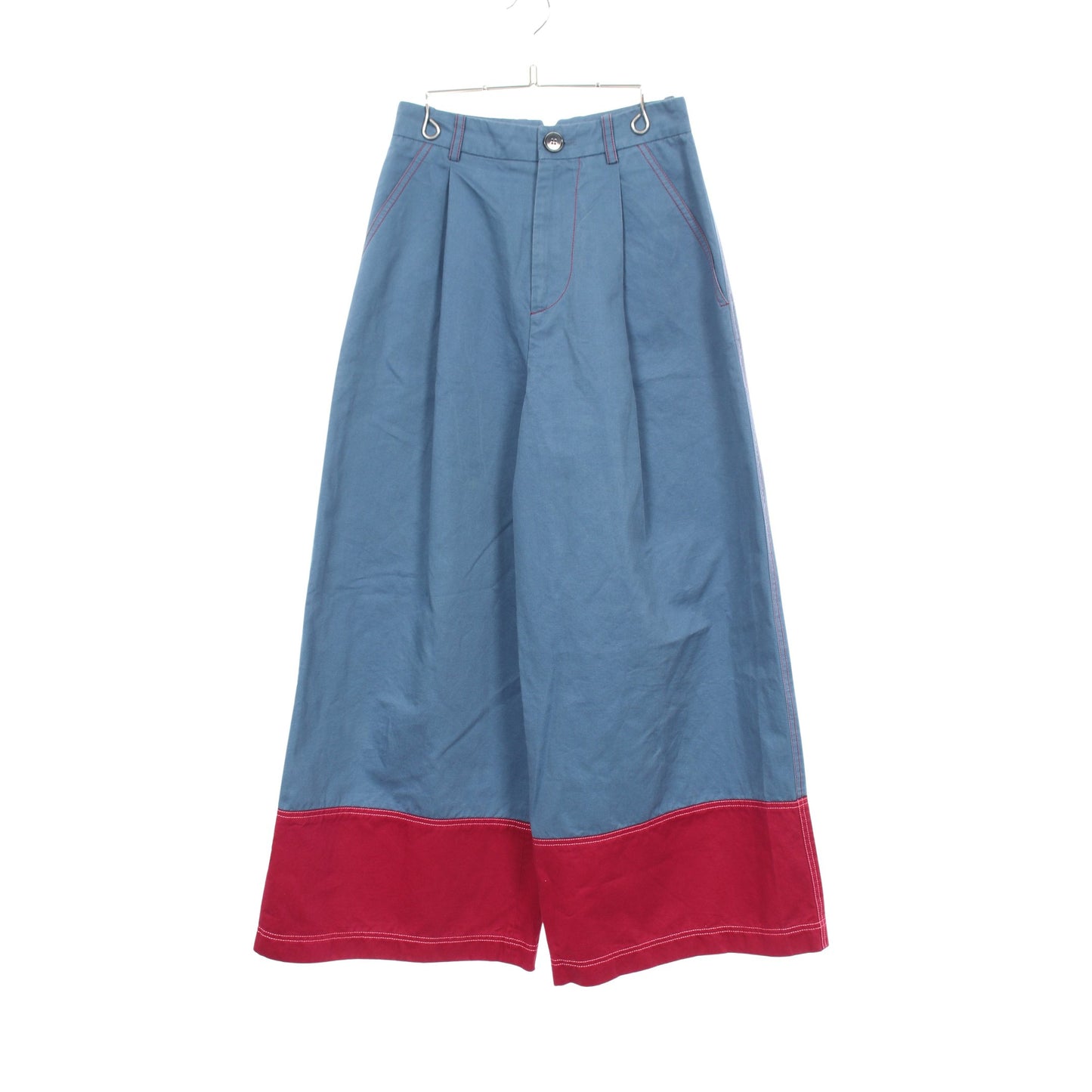 クローバーワッペン ワイド パンツ コットン リネン ブルーグレー ピンクレッド マルニ