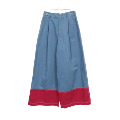 クローバーワッペン ワイド パンツ コットン リネン ブルーグレー ピンクレッド マルニ