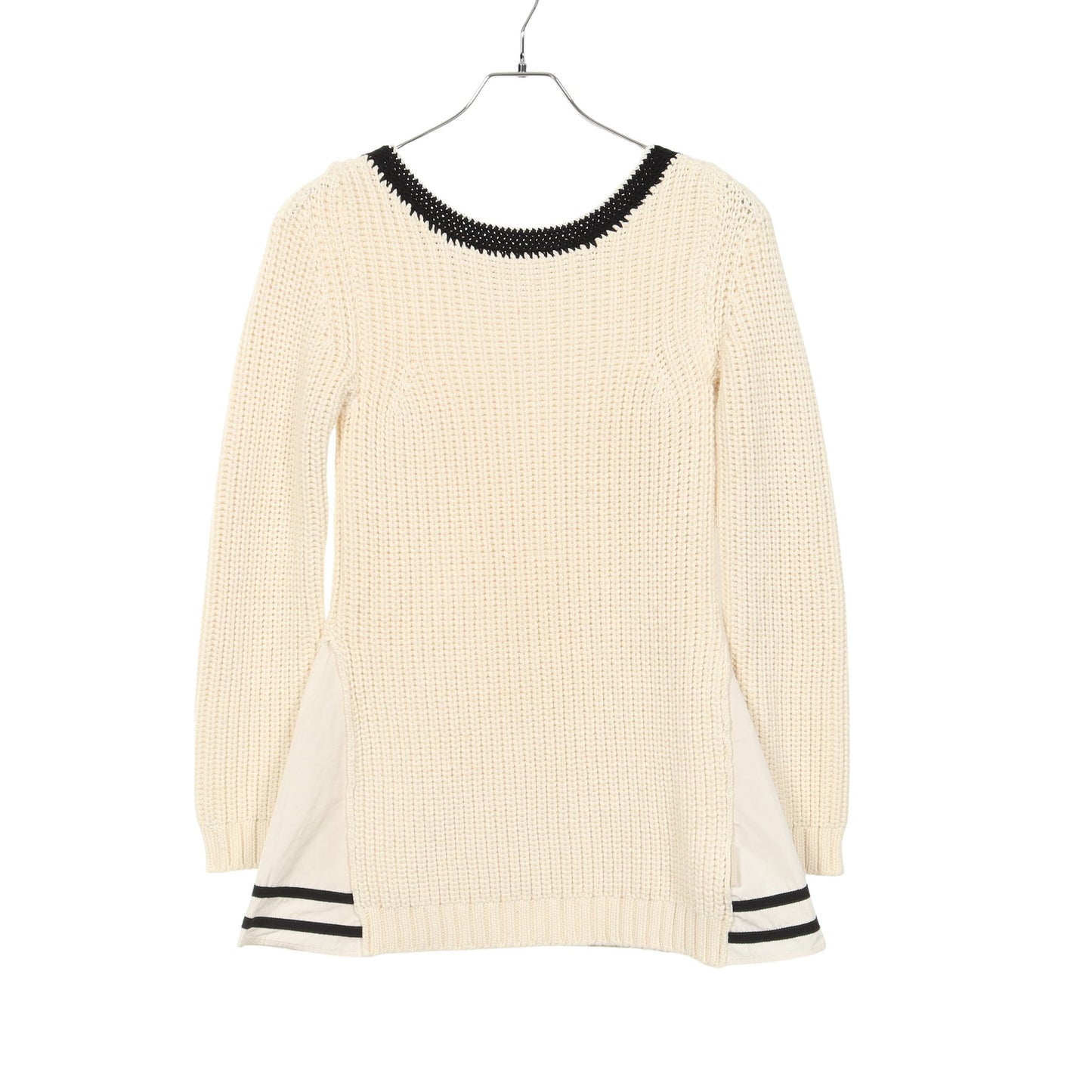 TRICOT COLLO A BARCHET ナイロン切替 セーター コットン ナイロン ホワイト ブラック モンクレール