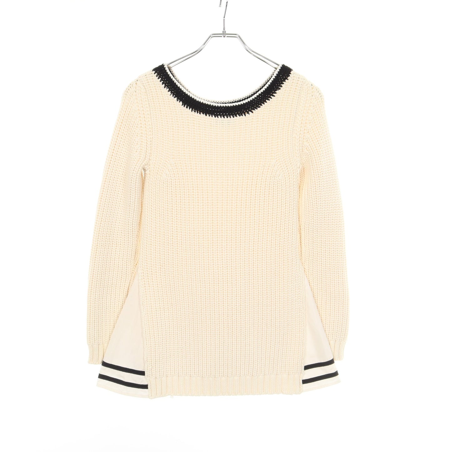 TRICOT COLLO A BARCHET ナイロン切替 セーター コットン ナイロン ホワイト ブラック モンクレール