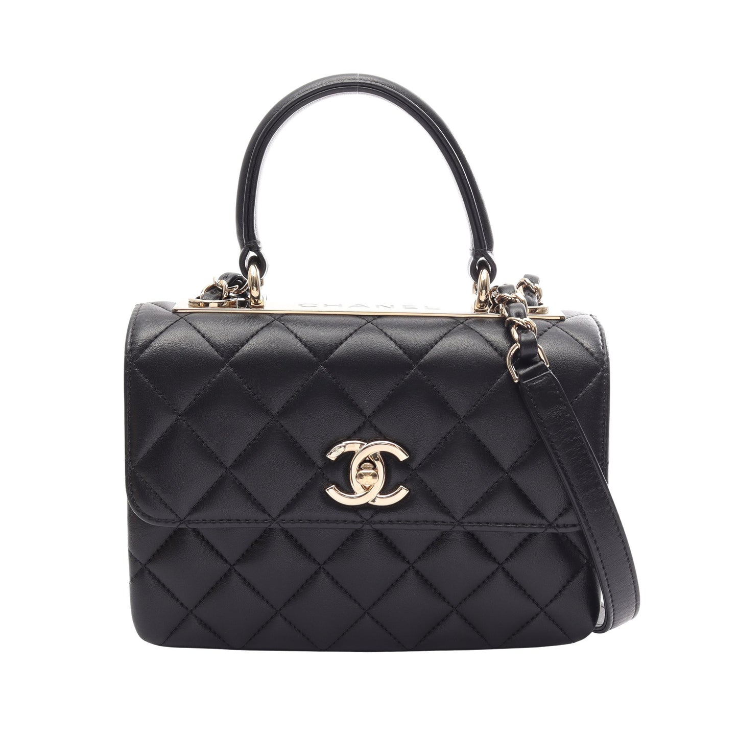 トレンディCC トップハンドル ミニ フラップ 2WAY チェーンショルダーバッグ ラムスキン ブラック ゴールド金具 シャネル