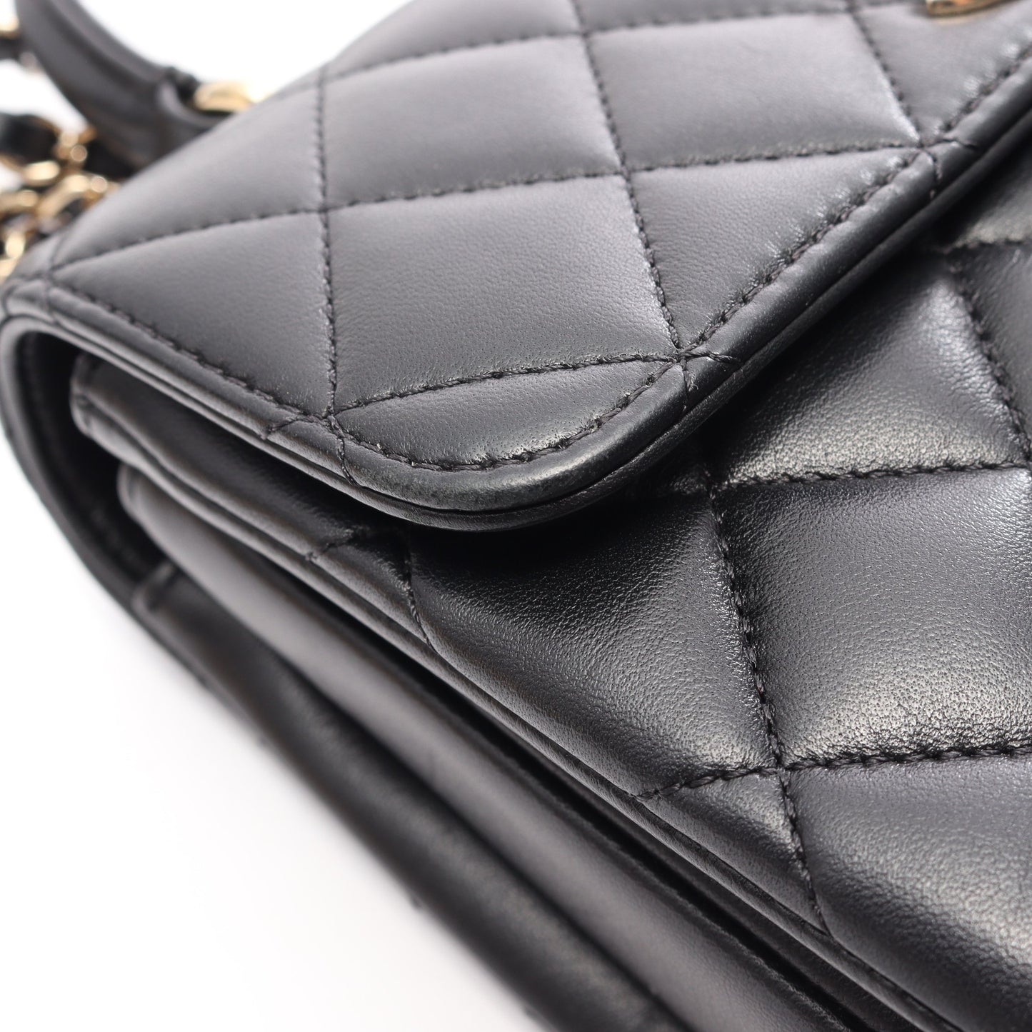 トレンディCC トップハンドル ミニ フラップ 2WAY チェーンショルダーバッグ ラムスキン ブラック ゴールド金具 シャネル